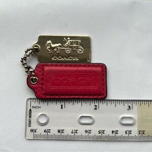Coach Red Leather and Metal Hangtag with silver chain